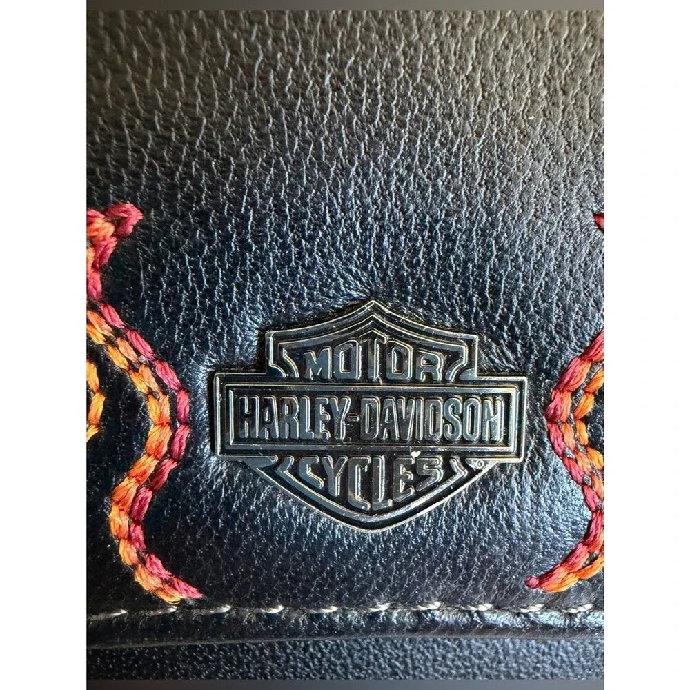 Harley-Davidson Flame Leather Wallet Biker Moto Logo Black Magnetic Unisex